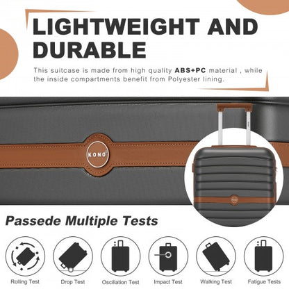 KSK2592 - Kono ABS+PC 24-Inch Striped Design with Colour-Block Details Medium Suitcase with Spinner Silent Wheels - Grey and Brown