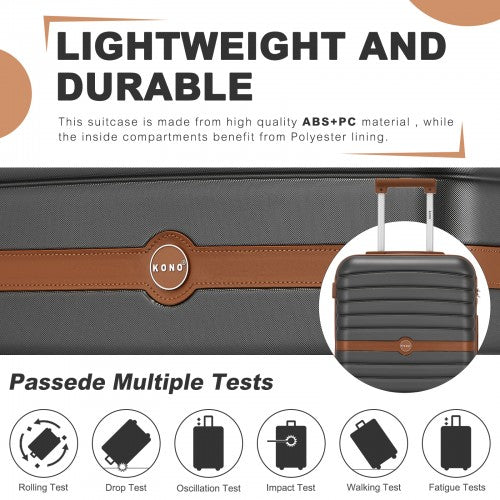 KSK2592 - Kono PC Striped Design with Colour-Block Details 3-Piece Hardshell Luggage Set with Spinner Wheels - Grey and Brown