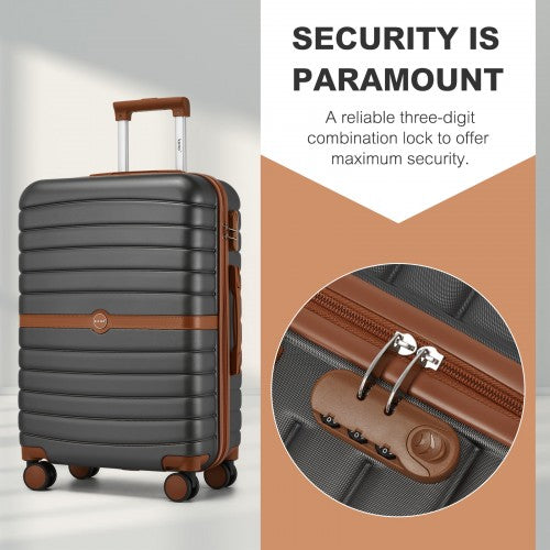 KSK2592 - Kono PC Striped Design with Colour-Block Details 3-Piece Hardshell Luggage Set with Spinner Wheels - Grey and Brown