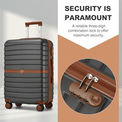 KSK2592 - Kono PC Striped Design with Colour-Block Details 3-Piece Hardshell Luggage Set with Spinner Wheels - Grey and Brown