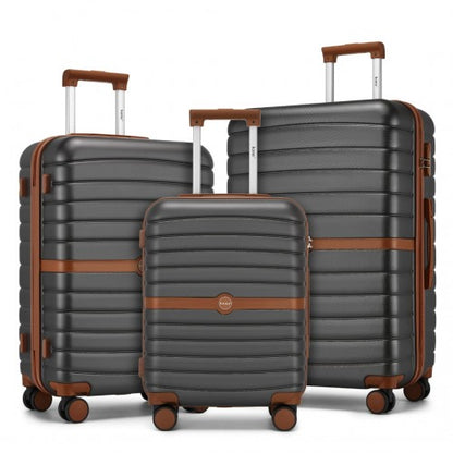 KSK2592 - Kono PC Striped Design with Colour-Block Details 3-Piece Hardshell Luggage Set with Spinner Wheels - Grey and Brown