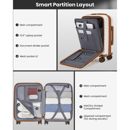 KSK2592 - Kono 21-Inch Front-Opening Cabin Suitcase with 15.6-Inch Laptop Compartment