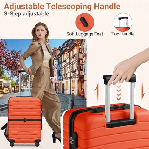 KSK2592 - Kono ABS+PC 20-Inch Striped Design with Colour-Block Details Carry-On Cabin Suitcase with Silent Spinner Wheels - Orange And Black