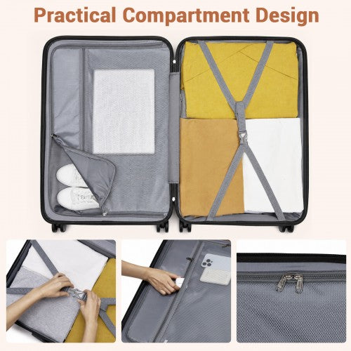 KSK2592 - Kono ABS+PC 20-Inch Striped Design with Colour-Block Details Carry-On Cabin Suitcase with Silent Spinner Wheels - Orange And Black