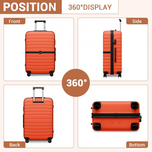 KSK2592 - Kono ABS+PC 28-Inch Striped Design with Colour-Block Details Large Checked Luggage for Longer Travels - Orange And Black