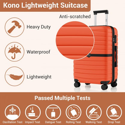 KSK2592 - Kono ABS+PC 28-Inch Striped Design with Colour-Block Details Large Checked Luggage for Longer Travels - Orange And Black