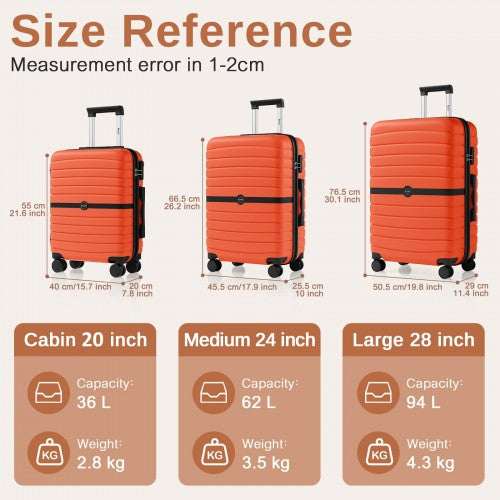 KSK2592 - Kono ABS+PC Striped Design with Colour-Block Details 3-Piece Hardshell Luggage Set with Spinner Wheels - Orange And Black