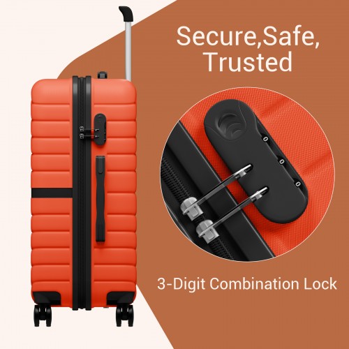 KSK2592 - Kono ABS+PC Striped Design with Colour-Block Details 3-Piece Hardshell Luggage Set with Spinner Wheels - Orange And Black