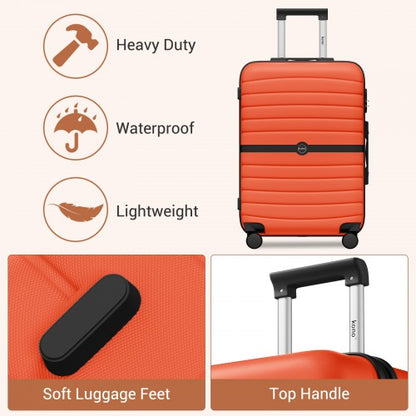KSK2592 - Kono ABS+PC Striped Design with Colour-Block Details 3-Piece Hardshell Luggage Set with Spinner Wheels - Orange And Black