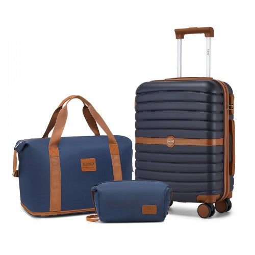 KSK2592+EA2212 - Kono 20 Inch ABS+PC Hard Shell Cabin Suitcase Set with Travel Bag & Toiletry Pouch