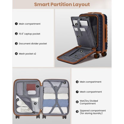 KSK2592 - Kono 21-Inch Front-Opening Cabin Suitcase with 15.6-Inch Laptop Compartment