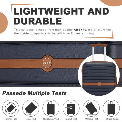KSK2592 - Kono ABS+PC 20-Inch Striped Design with Colour-Block Details Carry-On Cabin Suitcase with Silent Spinner Wheels - Navy and Brown