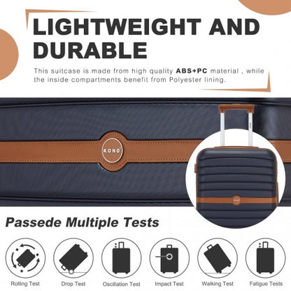 KSK2592 - Kono ABS+PC 28-Inch Striped Design with Colour-Block Details Large Checked Luggage for Longer Travels - Navy and Brown