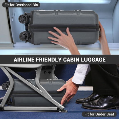 KSK2596 - Kono 16 Inch ABS Hard Shell Under-Seat Cabin Suitcase with Spinner Wheels - Grey