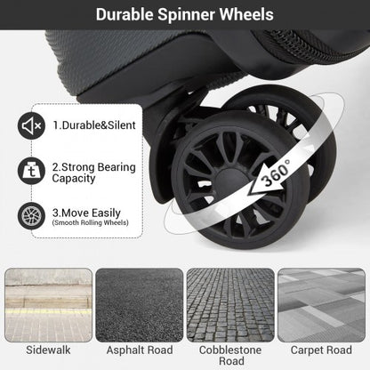 KSK2596 - Kono 16 Inch ABS Hard Shell Under-Seat Cabin Suitcase with Spinner Wheels - Grey