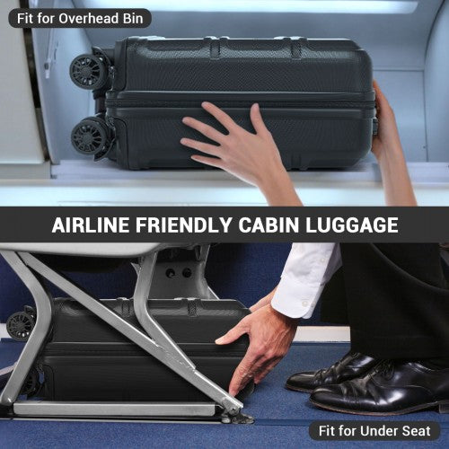KSK2596 - Kono 16 Inch ABS Hard Shell Under-Seat Cabin Suitcase with Spinner Wheels - Black
