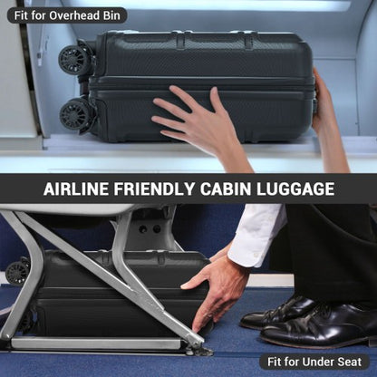 KSK2596 - Kono 16 Inch ABS Hard Shell Under-Seat Cabin Suitcase with Spinner Wheels - Black