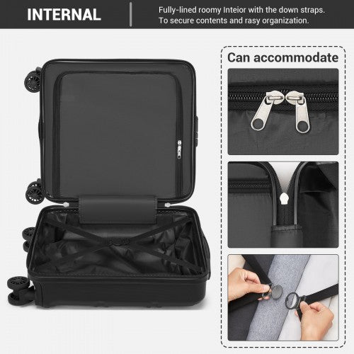 KSK2596 - Kono 16 Inch ABS Hard Shell Under-Seat Cabin Suitcase with Spinner Wheels - Black