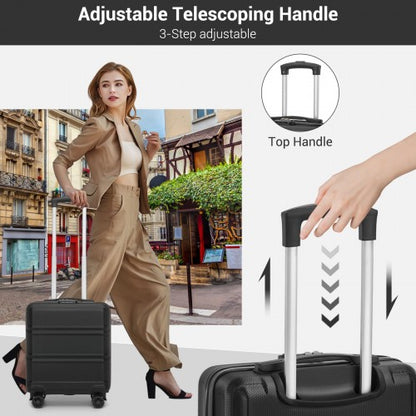 KSK2596 - Kono 16 Inch ABS Hard Shell Under-Seat Cabin Suitcase with Spinner Wheels - Black