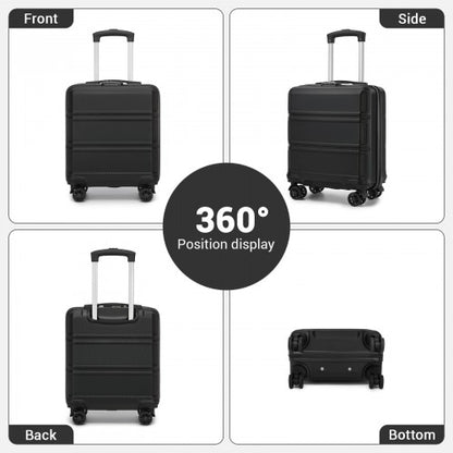 KSK2596 - Kono 16 Inch ABS Hard Shell Under-Seat Cabin Suitcase with Spinner Wheels - Black