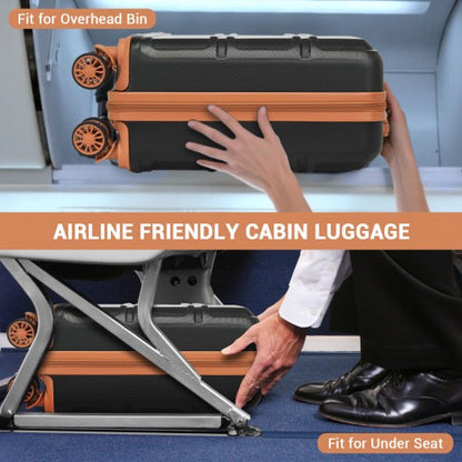 KSK2596 - Kono 16 Inch ABS Hard Shell Under-Seat Cabin Suitcase with Spinner Wheels - Black And Brown