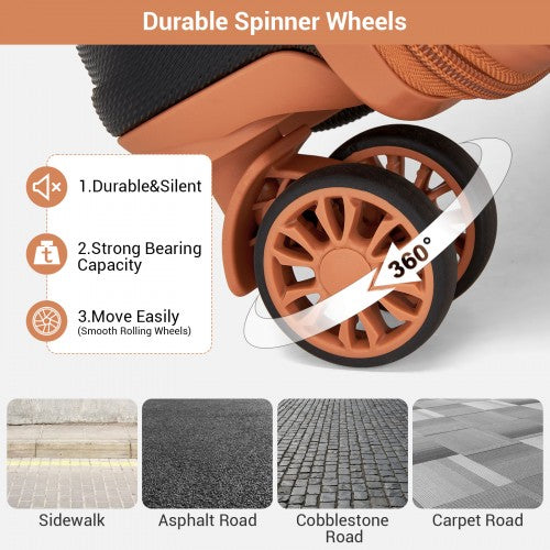 KSK2596 - Kono 16 Inch ABS Hard Shell Under-Seat Cabin Suitcase with Spinner Wheels - Black And Brown