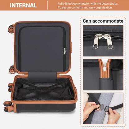 KSK2596 - Kono 16 Inch ABS Hard Shell Under-Seat Cabin Suitcase with Spinner Wheels - Black And Brown