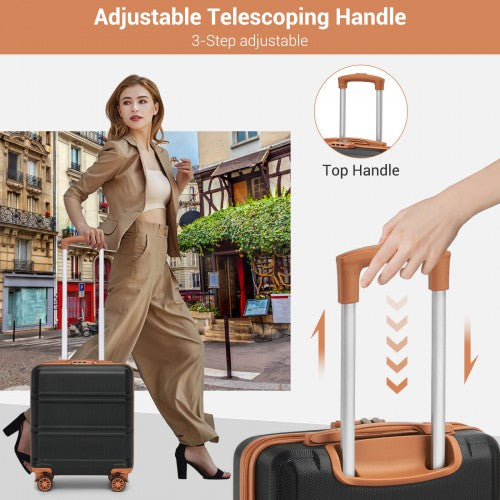 KSK2596 - Kono 16 Inch ABS Hard Shell Under-Seat Cabin Suitcase with Spinner Wheels - Black And Brown