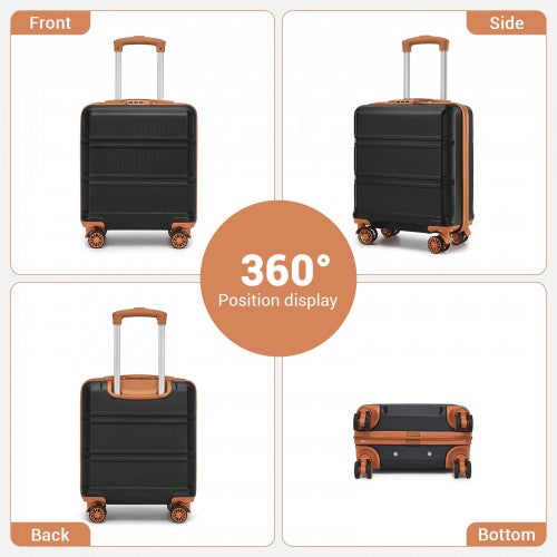 KSK2596 - Kono 16 Inch ABS Hard Shell Under-Seat Cabin Suitcase with Spinner Wheels - Black And Brown