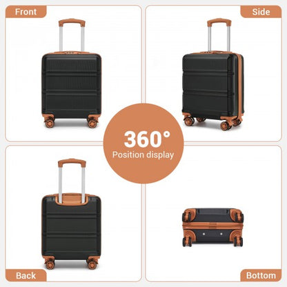KSK2596 - Kono 16 Inch ABS Hard Shell Under-Seat Cabin Suitcase with Spinner Wheels - Black And Brown