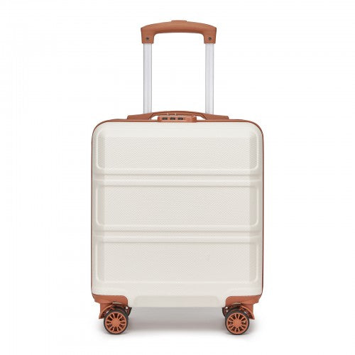 KSK2596 - Kono 16 Inch ABS Hard Shell Under-Seat Cabin Suitcase with Spinner Wheels - Cream And Brown