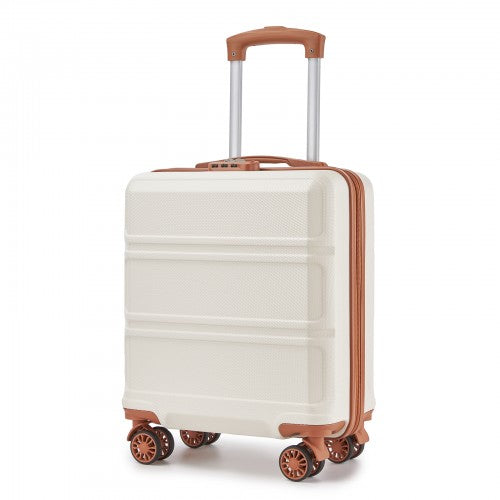 KSK2596 - Kono 16 Inch ABS Hard Shell Under-Seat Cabin Suitcase with Spinner Wheels - Cream And Brown