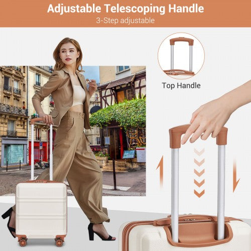 KSK2596 - Kono 16 Inch ABS Hard Shell Under-Seat Cabin Suitcase with Spinner Wheels - Cream And Brown