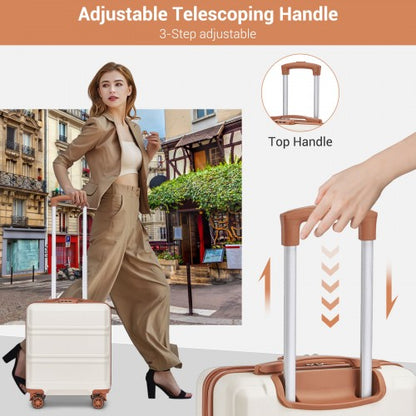 KSK2596 - Kono 16 Inch ABS Hard Shell Under-Seat Cabin Suitcase with Spinner Wheels - Cream And Brown