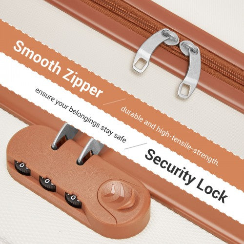 KSK2596 - Kono 16 Inch ABS Hard Shell Under-Seat Cabin Suitcase with Spinner Wheels - Cream And Brown