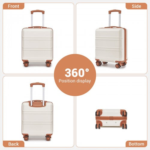 KSK2596 - Kono 16 Inch ABS Hard Shell Under-Seat Cabin Suitcase with Spinner Wheels - Cream And Brown