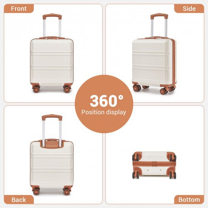 KSK2596 - Kono 16 Inch ABS Hard Shell Under-Seat Cabin Suitcase with Spinner Wheels - Cream And Brown