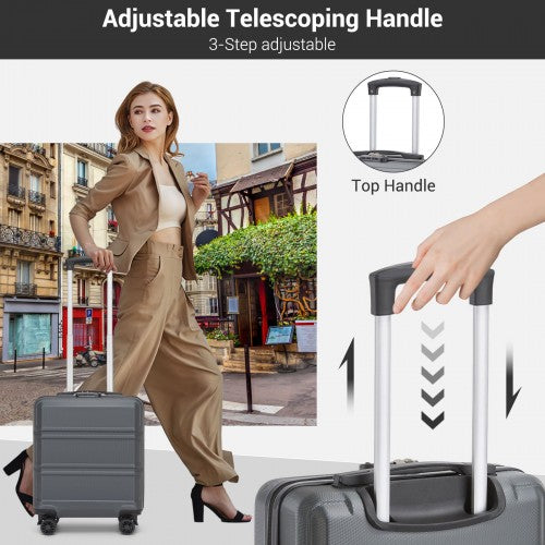 KSK2596 - Kono 16 Inch ABS Hard Shell Under-Seat Cabin Suitcase with Spinner Wheels - Grey