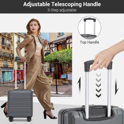 KSK2596 - Kono 16 Inch ABS Hard Shell Under-Seat Cabin Suitcase with Spinner Wheels - Grey