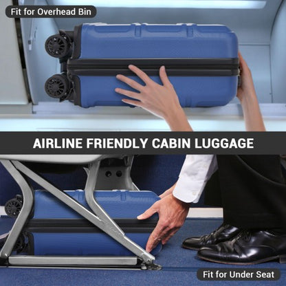 KSK2596 - Kono 16 Inch ABS Hard Shell Under-Seat Cabin Suitcase with Spinner Wheels - Navy