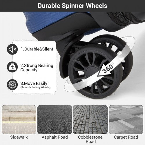 KSK2596 - Kono 16 Inch ABS Hard Shell Under-Seat Cabin Suitcase with Spinner Wheels - Navy