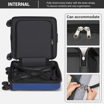 KSK2596 - Kono 16 Inch ABS Hard Shell Under-Seat Cabin Suitcase with Spinner Wheels - Navy