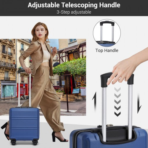 KSK2596 - Kono 16 Inch ABS Hard Shell Under-Seat Cabin Suitcase with Spinner Wheels - Navy