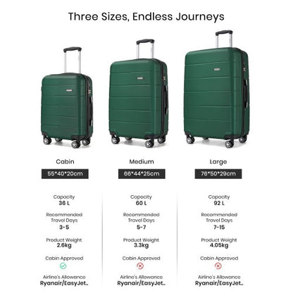 KSK2694 - Kono 24 Inch PC Hard Shell Suitcase, Check‑in Luggage with Silent Wheels & Organised Interior
