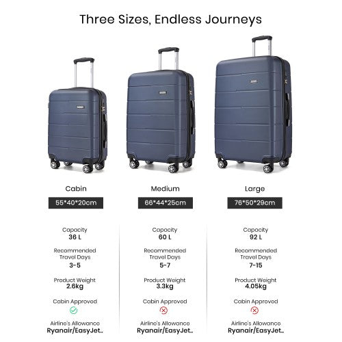 KSK2694 - Kono 20 Inch PC Hard Shell Suitcase, Carry-On Luggage with Silent Wheels & Organised Interior