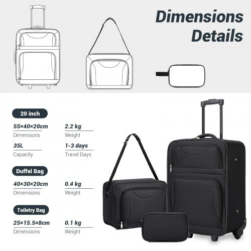 KSN2586 20-inch black luggage set – detail view 4