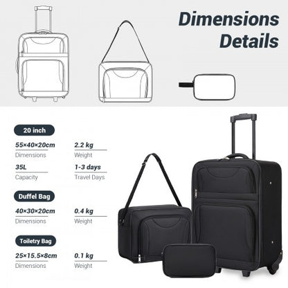 KSN2586 20-inch black luggage set – detail view 4