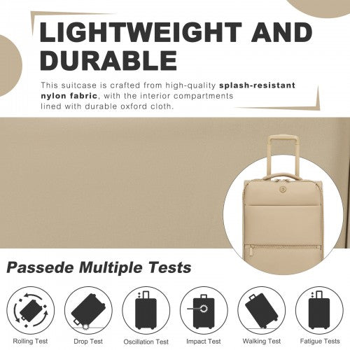 KSN2593 - 20 inch Women's Lightweight Softshell Suitcase with Spinner Wheels and Spacious Compartments - Khaki