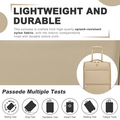 KSN2593 - 20 inch Women's Lightweight Softshell Suitcase with Spinner Wheels and Spacious Compartments - Khaki