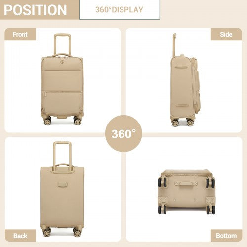 KSN2593 - 20 inch Women's Lightweight Softshell Suitcase with Spinner Wheels and Spacious Compartments - Khaki